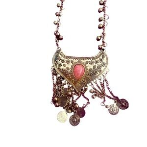 Hollister HCO Bohemian Surfer Necklace Tested Jadeite Orange Stone Bronze Color